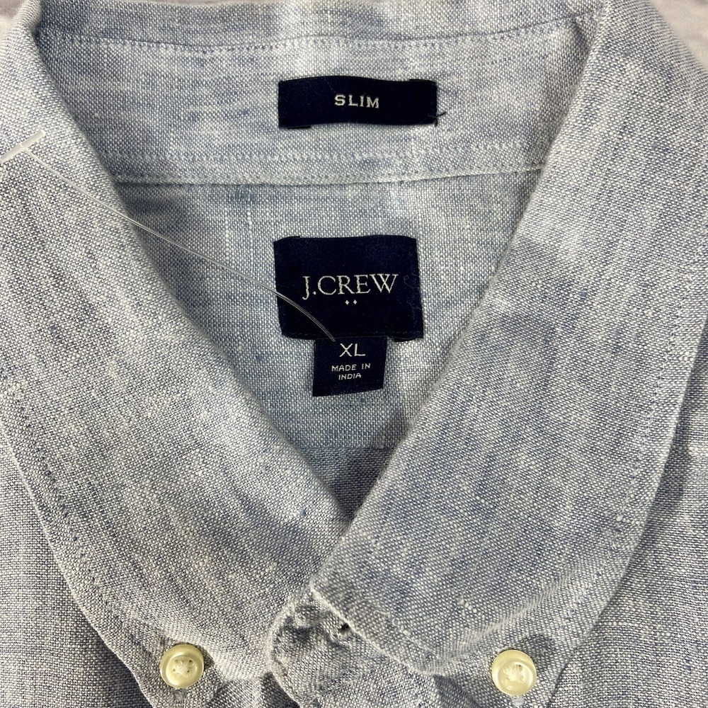 J.Crew Shirt Men's XL Blue Button-Down Short Sleeves Linen/Cotton Blend Slim - Picture 7 of 10